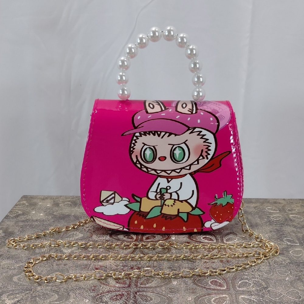 Chic Cartoon Labubu Pink Mini Bag with Pearl Handle
